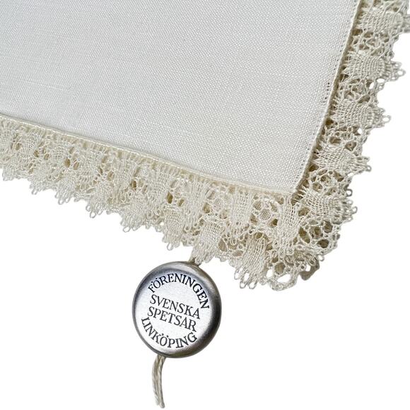 Handkerchief Sweden Vintage Ivory Beige Linen Delicate Swedish Lace Trim 8x8 - Picture 6 of 7